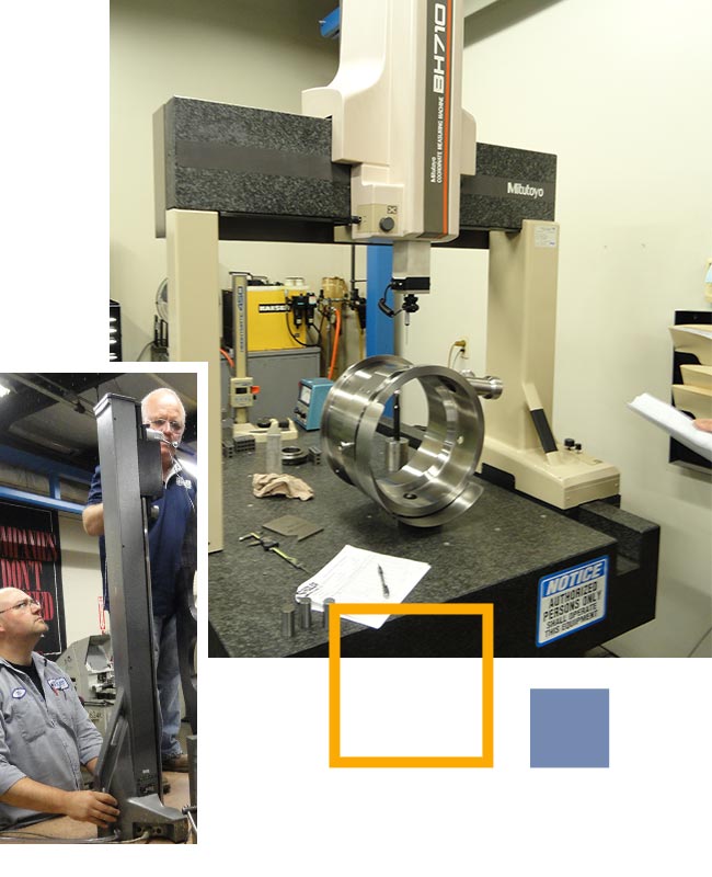 Sadler employees inspect various large machine parts